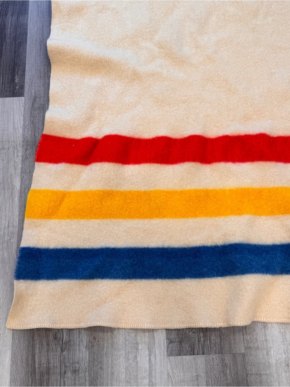 Vintage Orrlaskan Orr Felt Blanket Co 100% Wool 3 Stripe Blanket Throw USA 72x54 - Picture 2 of 6